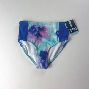DSG Girls High Waist Swim Bottom Inky Cool Blue Purple Watercolor M 8-10 NEW